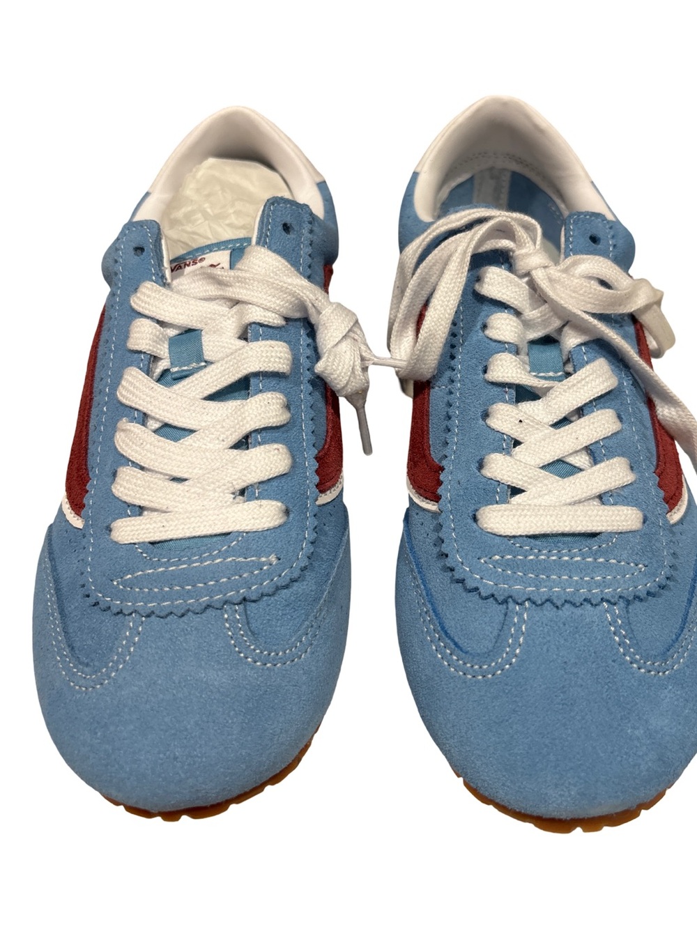 Vans Blue Suede Sneakers with Red Side Stripe